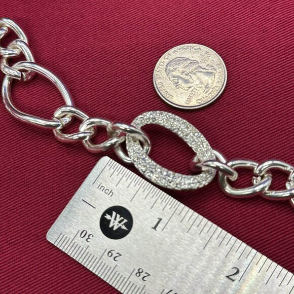 SAQ Set: Silver-Tone Chain Link w/ Crystal Choker Necklace & Post Dangle Earring - Picture 12 of 13